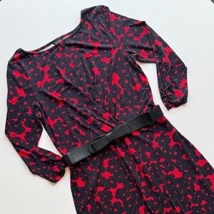 Hobbs of London Black & Red Flower Poppy Stretch Dress Size 12